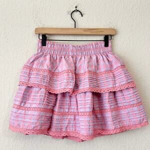 DAY + MOON Mini Skirt Pink Check Elastic Waist Tiered Skort Trendy NWT